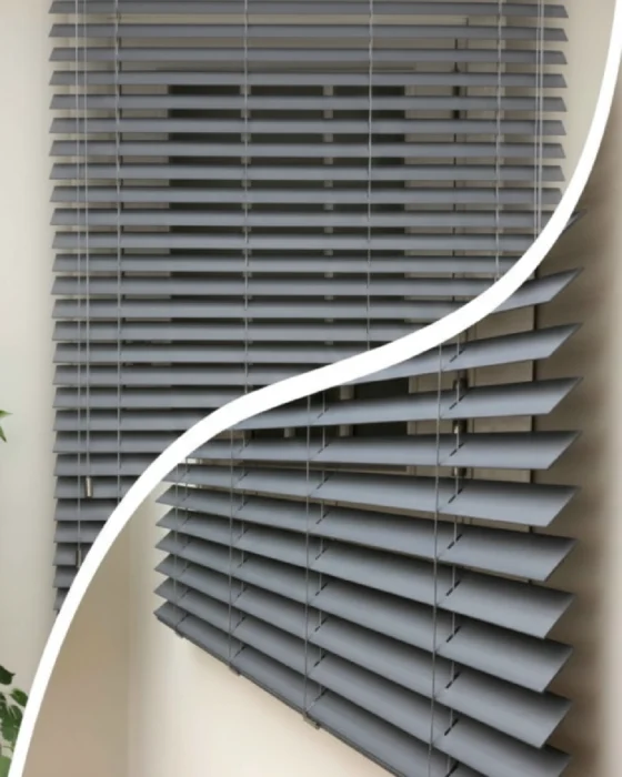 gri 50mm gerçek ahşap jaluzi perde – İpli mekanizmalı modern tasarım (kopya) (kopya)