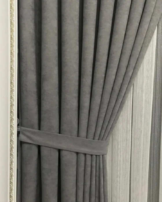 gri renk lüks panama fon perde dökümlü ve Ütü gerektirmez