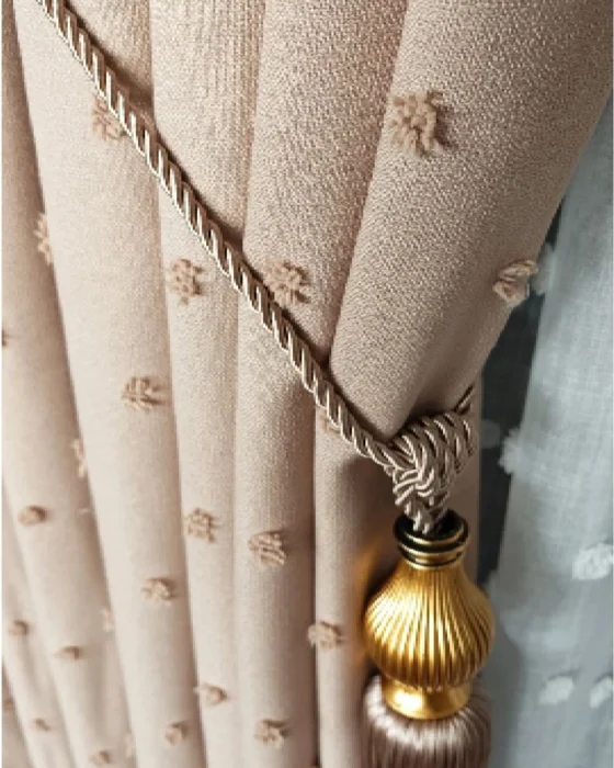 ponponlu bej pileli fon perde – dekoratif modern Şıklık