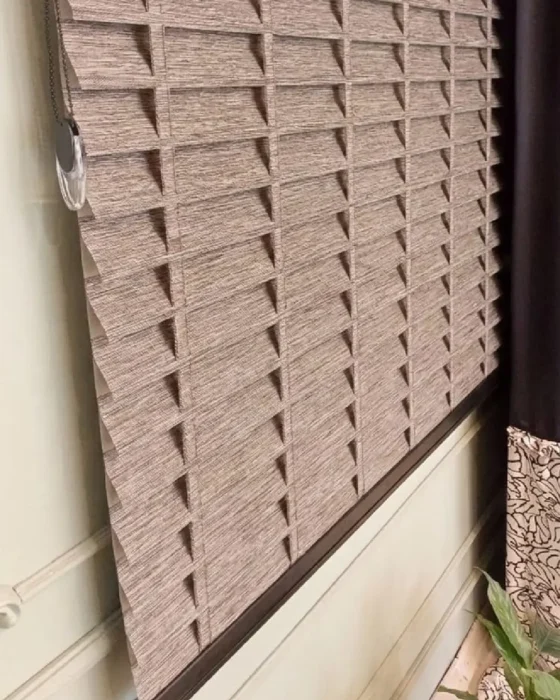 silüet perde bambu görünümlü kahve rengi kumaş jaluzi (Özel Ölçü)